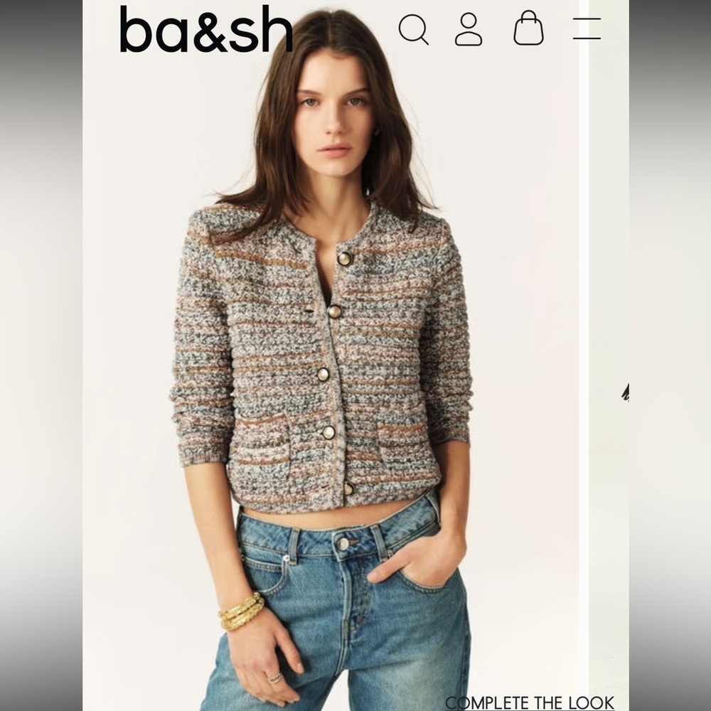NEW ba&sh Bash Guspa Multicolor Tweed Cardigan Jacket Pink Blue